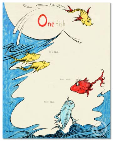 ONE FISH TWO FISH RED FISH BLUE FISH 60TH ANNIVERSARY Dr. Seuss Illustration Ocean Blue Galleries
