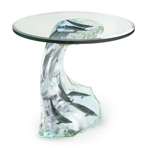 Dolphin Wave Table - Wyland lucite sculpture