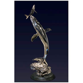 Humpbacks The Frist Breath Stainless Steel by Wyland - medium size bronze sculpture