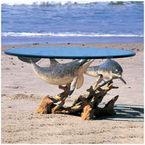 Reef Visit End Table by Wyland - bronze sculpture