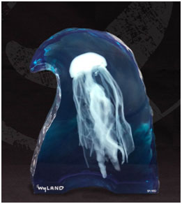 Jellyfish in the Deep Blue Sea - Wyland Lucite Sculpture