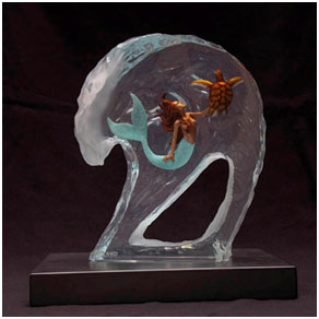 Mermaid in the Curl - Wyland lucite sculpture