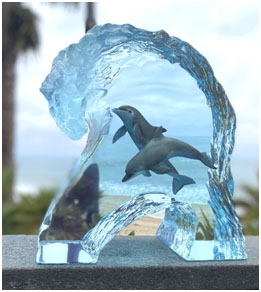 Playful Dolphin Seas by Wyland - Lucite Sculpture