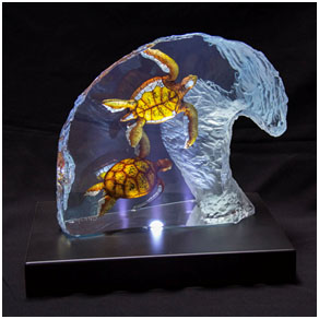 Sea Turtle Reflections - Wyland lucite sculpture