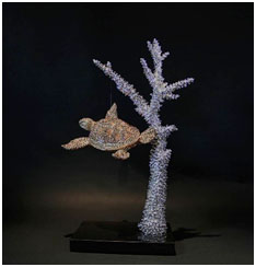 Turtle on a Staghorn Coral by Clarita Brinkerhoff at Ocean Blue Galleries